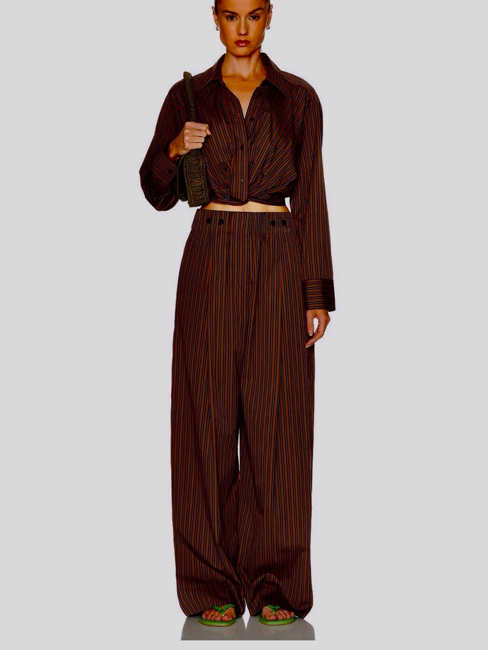 A.L.C. Brown Pinstripe Wide-Leg Pants